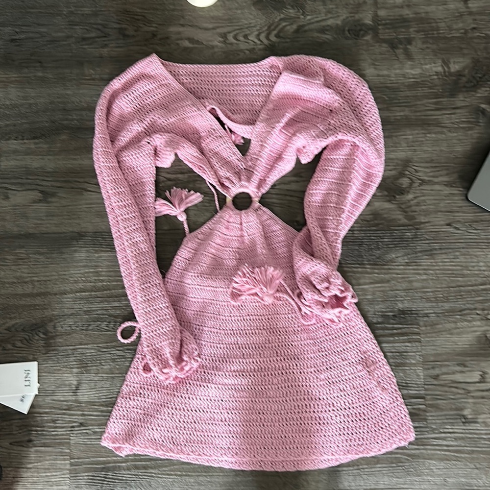Fore pink crochet cut out mini dress